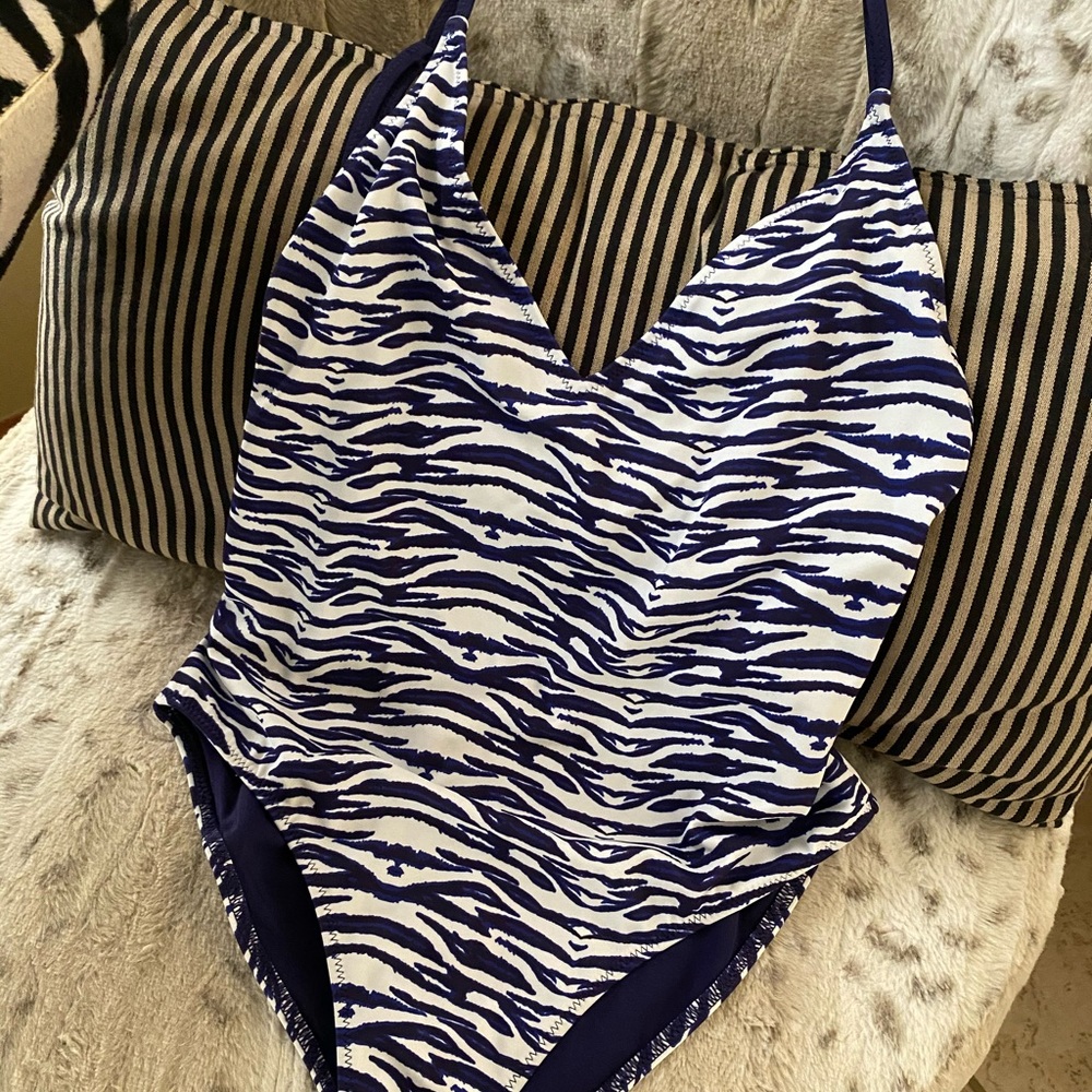 Topshop Zebra Print Navy Blue One Piece Swimsuit